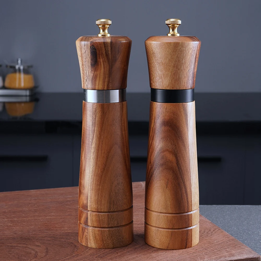 Salt and Pepper Grinder Set Wooden Salt and Pepper Mill Shaker Easy Adjustable Ceramic Coarseness Large Refillable image 2