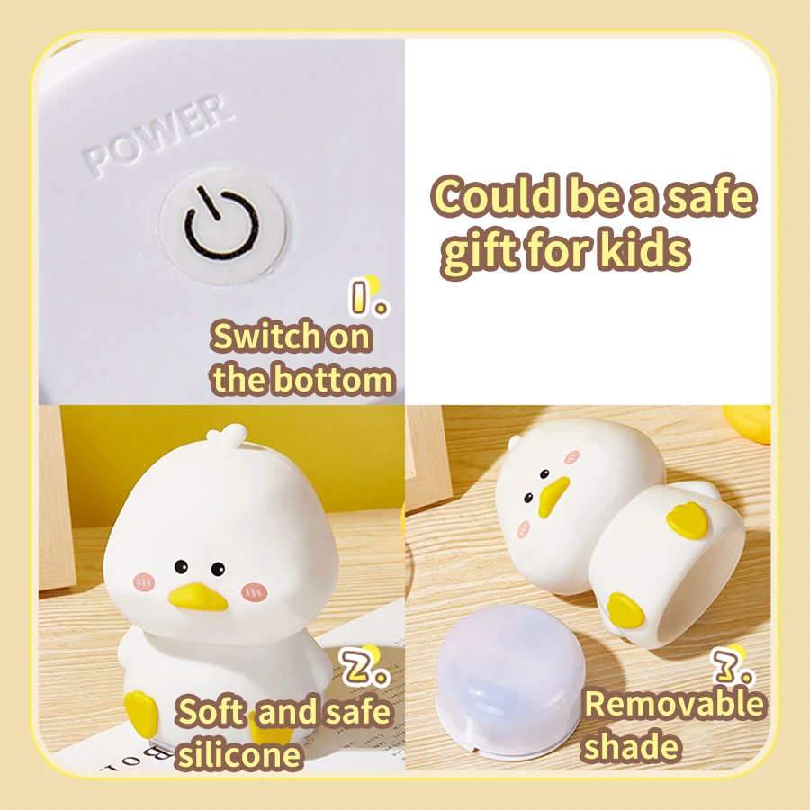 Rechargeable LED Night Light Cartoon Cute Duck Patting Silicone Lamp Bedroom Decor Sleeping Mood Light Children Gift Nightlight