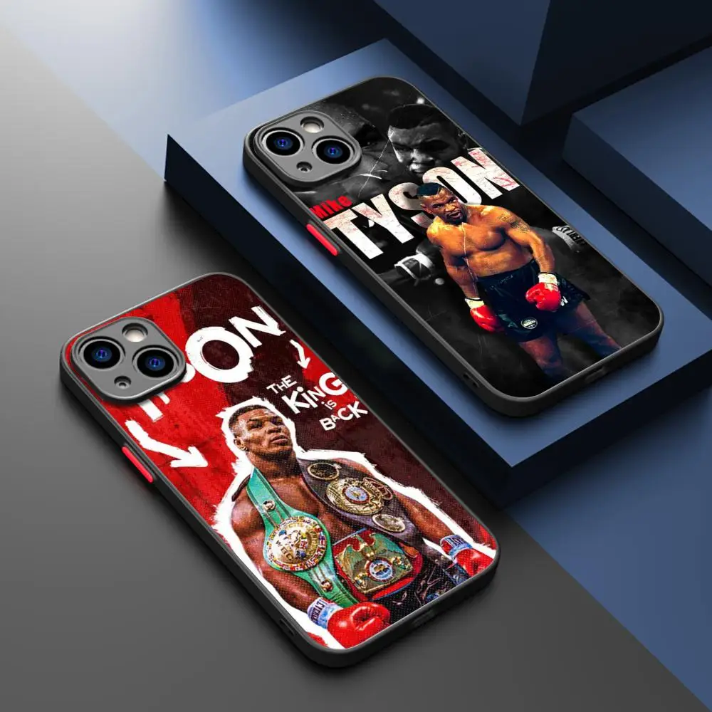 Power fighter Tyson Phone Case For iPhone16 15 14 13 12 11 XS XR Plus Mini Pro Max Drop-proof Frosted Translucent