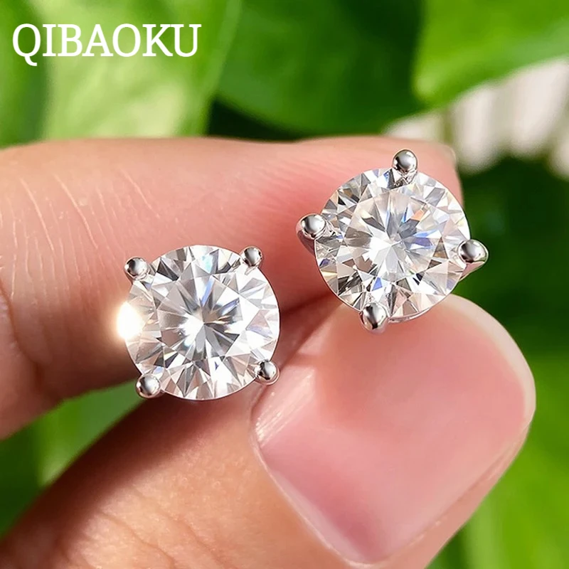 QIBAOKU 0.1-3CT Test Passed Moissanite Studs Earrings for Men Women S925 Silver Platinum Plated Bride Wedding Lab Diamond 2026 2