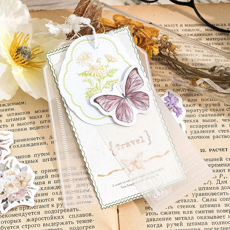 46pcs Fresh Flower Butterfly Decorative Boxed Stickers Scrapbooking Aesthetics Label Diary Stationery Album Journal Planner