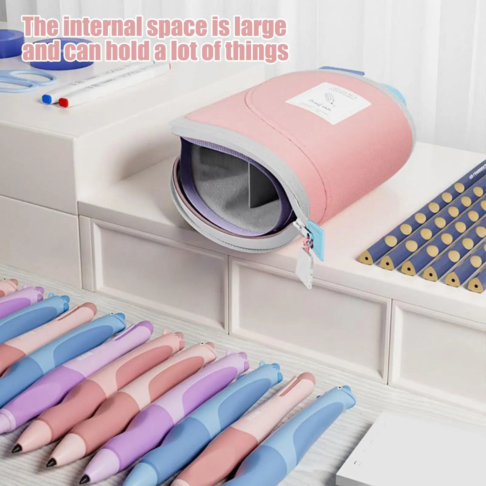 Pencil Pouch Desk Pen Holder Storage Bag 2 in 1 Retractable Container Large Storage Organizer Desk Accessories Stationery