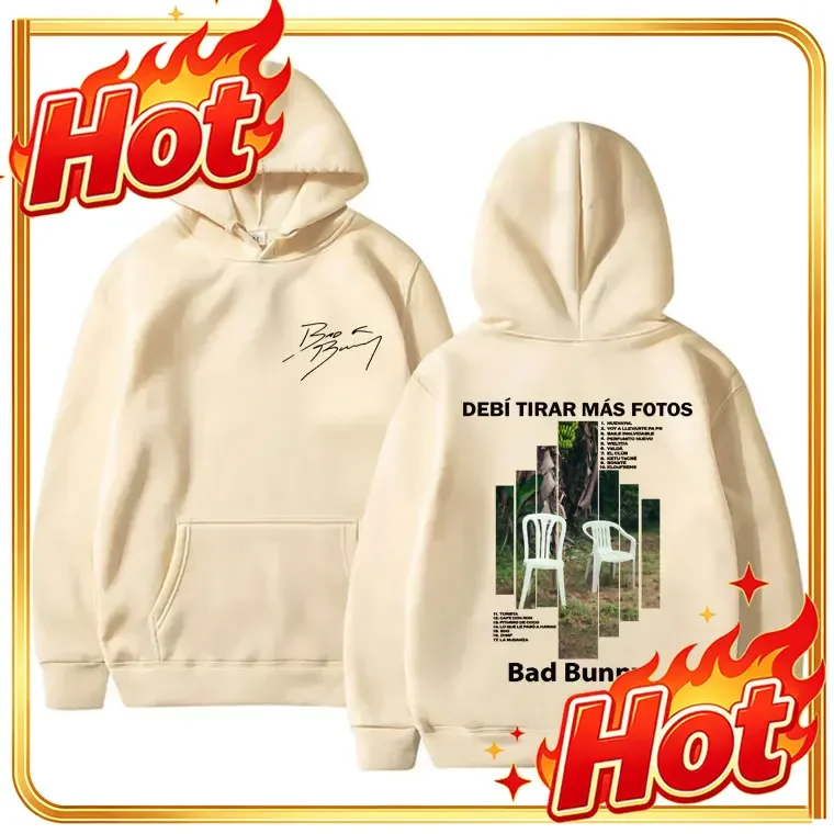 Rapper Bad Bunny Debi Tirar Mas Fotos DTMF Album Graphic Hoodie Men Women Hip Hop Fashion Sweatshirt Male Streetwear Fans Gift