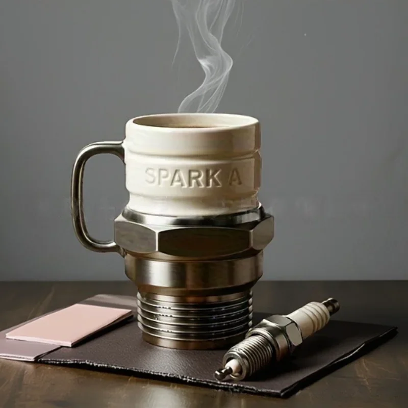 Creative Engine Design Metal Glass Coffee Mug Car Enthusiasts Exclusive Coffee Mugs for Mechanics & Audiophiles Spark Plug Mugs