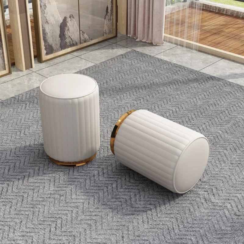 Living room small creative round leather fashion sofa stool coffee table stool solid wood household small bench low