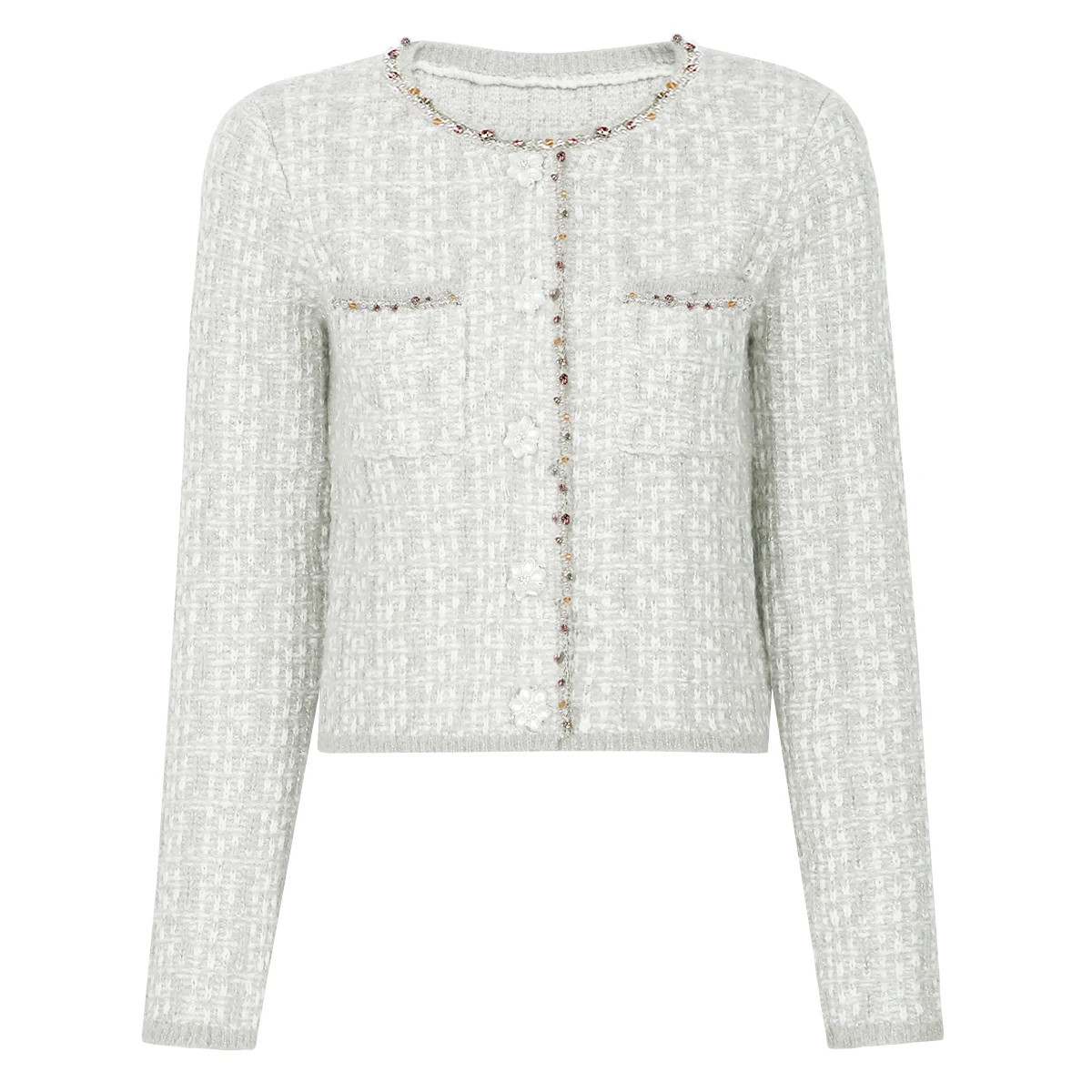 

High Quality Spring And Autumn New Women's Fashionable Small Fragrance Style Nail Bead Socialite Knitted Top Cardigan Jacket