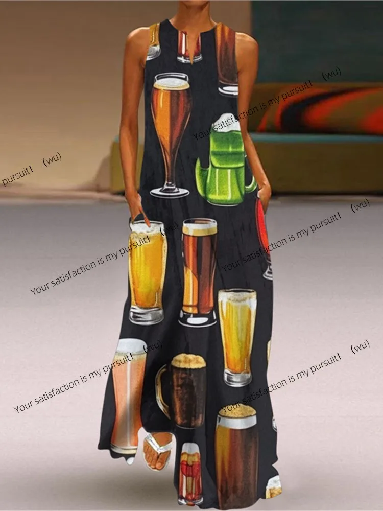 2023 sommer Neue Vintage Blume Gedruckt Lange Kleider Frauen Mode V-ausschnitt Lose Ärmelloses Kleid Casual Pendeln Vestidos Weibliche