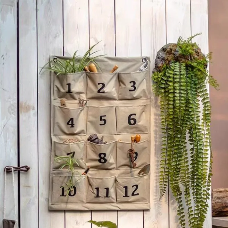 Gardening Kit Canvas Storage Bag Hanging Bag Wall Hanging Sundries Multi-grid Hanging Pocket Storage Bag