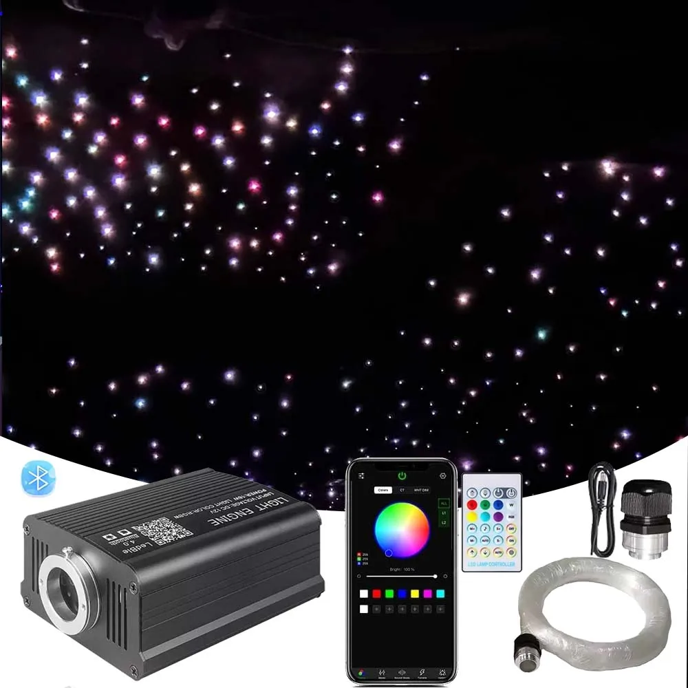 

16W Twinkle Fiber Optic Light 2M 600PCS Fibers PMMA RGBW APP Remote Control Headliner Kit for Car with Flashing Wheel Aluminium