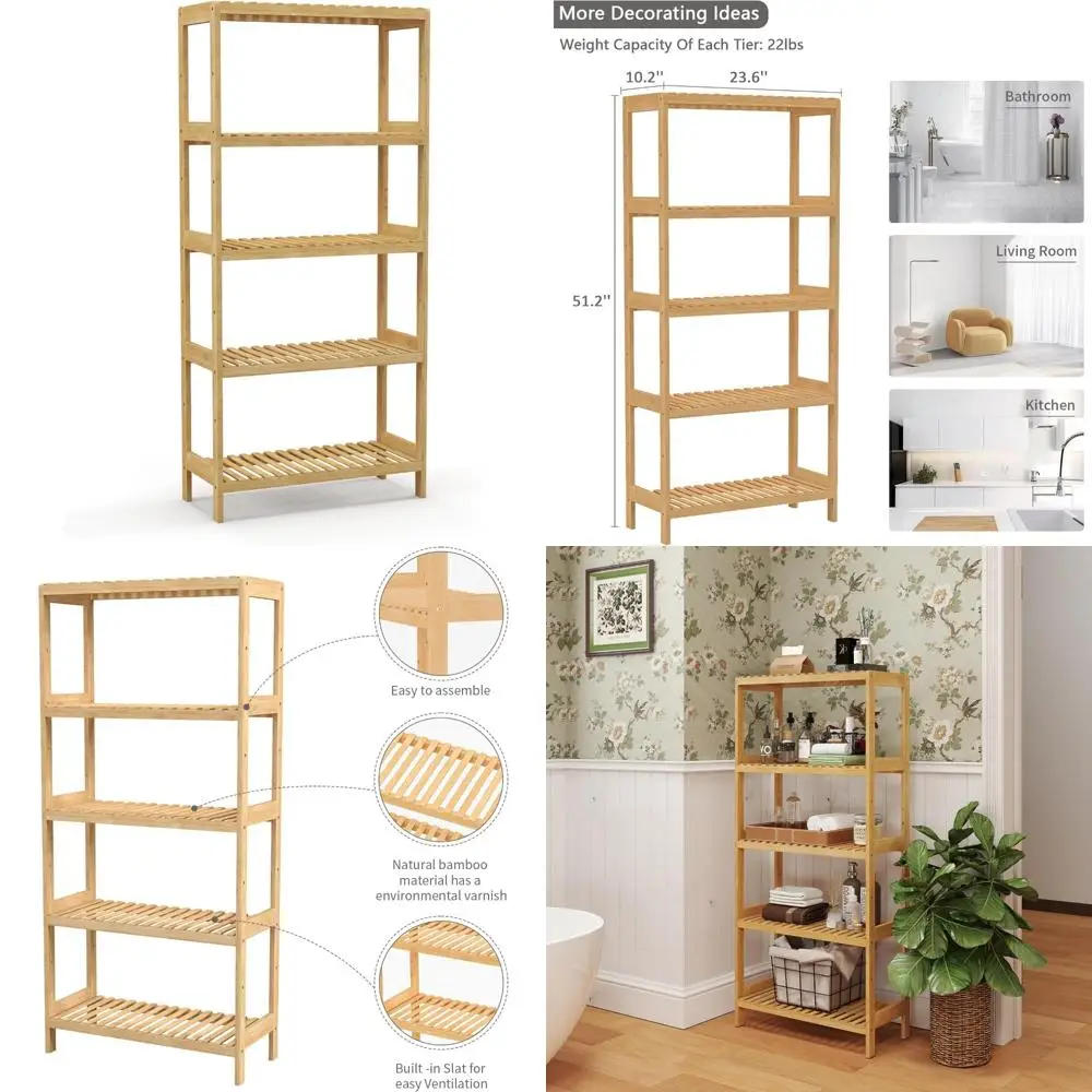 

Multifunctional Bamboo Utility Storage Shelf for Kitchen, Bathroom, Living Room - Ideal for Plants, Flowers, and Household Items