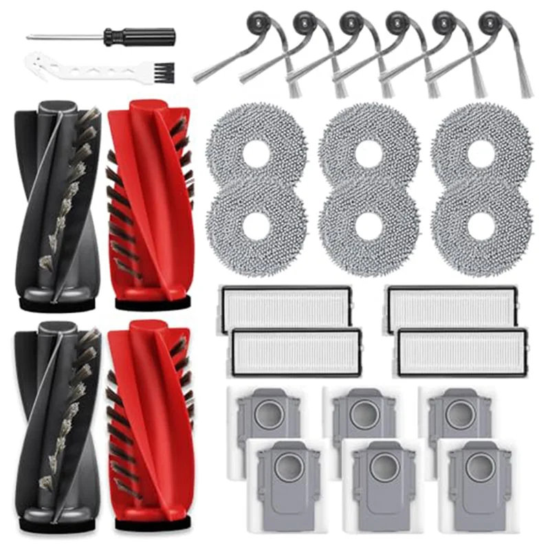 

【A87T】For Roborock Qrevo Edge/Edge S5A Robot Vacuum Accessories Set Roller Brush Side Brush Filters Long And Round Mop Pads