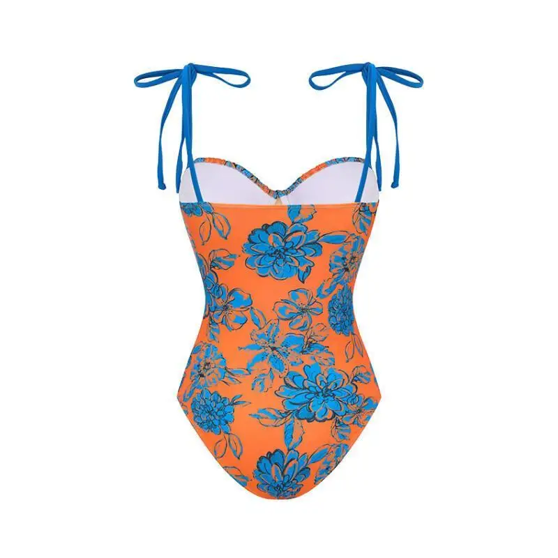 Flaxmaker Women Summer Swimsuit And Skirt Vintage Printed Bandeau Blossom Print Swimsuit Set Femme Beachwear Biquini conjunto de