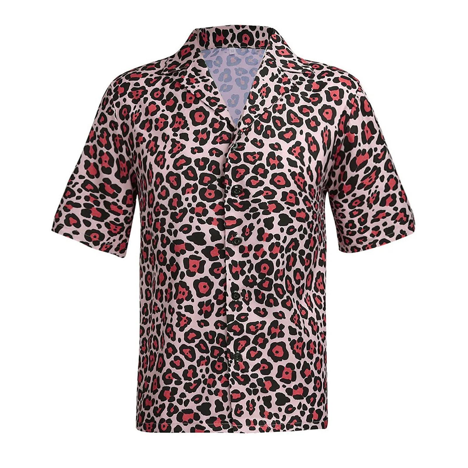 Sexy Leopard Print Mens Hawaiian Shirt 2023 Summer New Short Seleeve Quick Dry Beach Shirts Men Holiday Aloha Party Pink Blouse