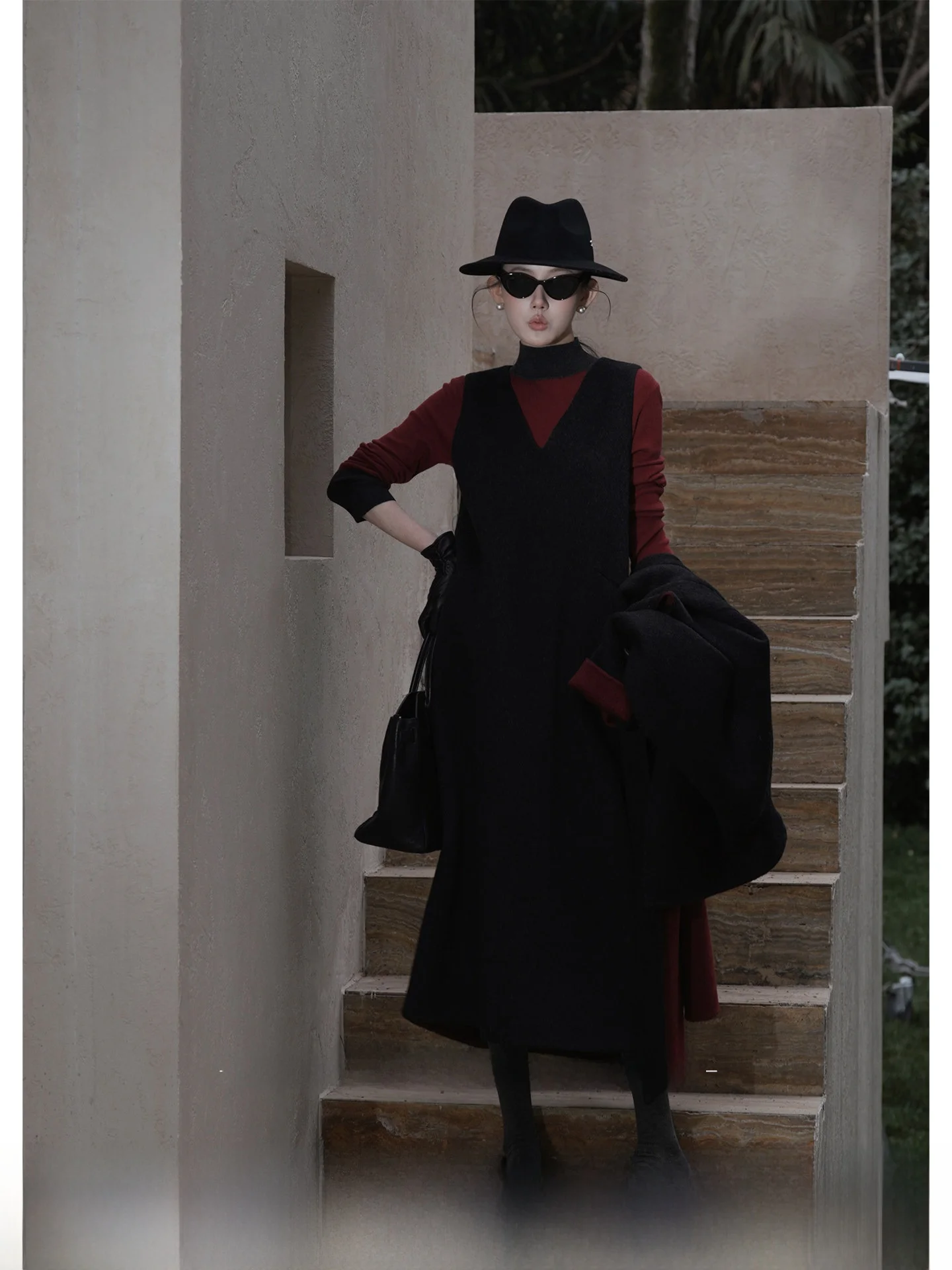 

Luhe Geometric Pattern Woolen Knitted Sweater High Collar Long Sve Color Blo Women's Faion Spring Autumn Winter