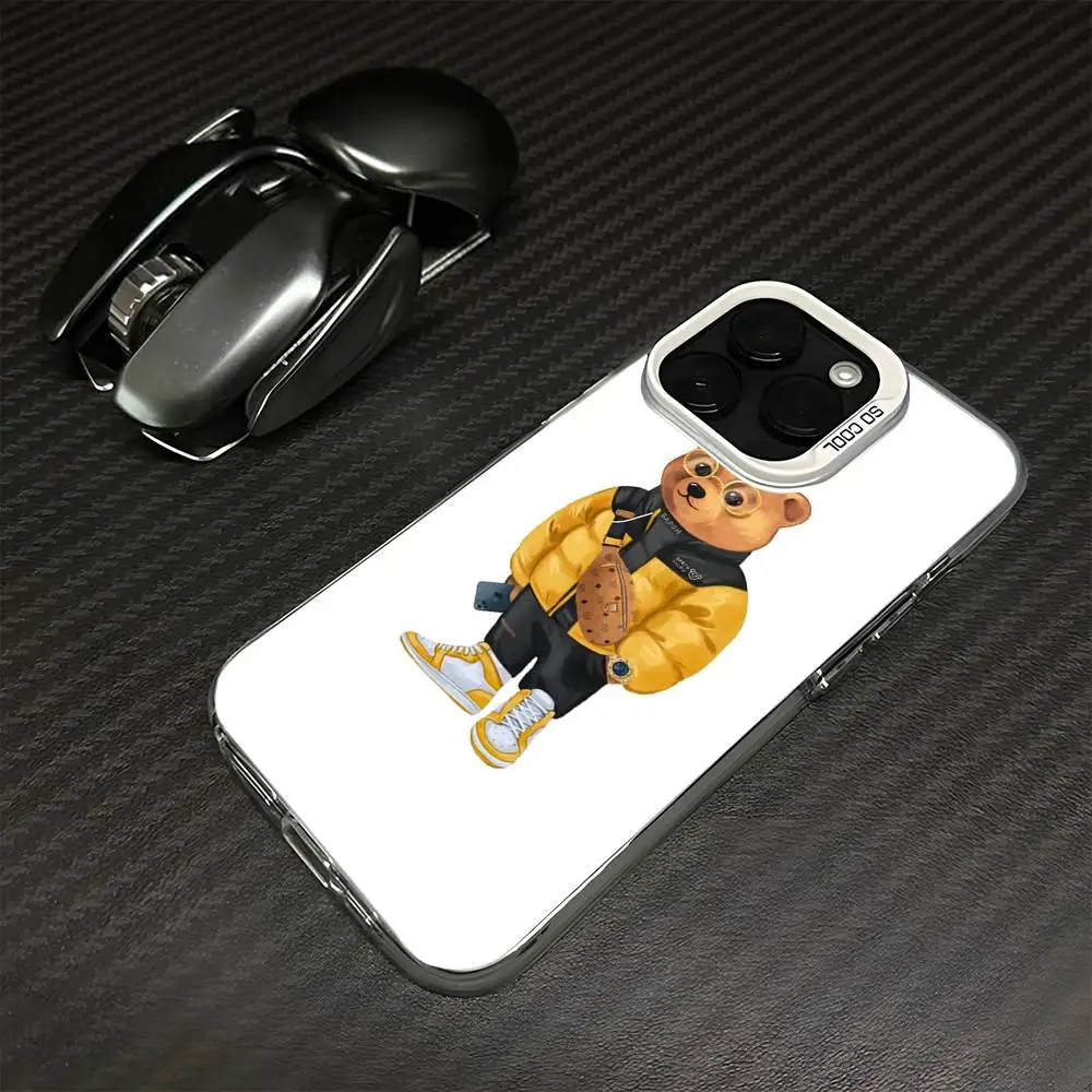 حافظة هاتف B-Baron F-Filou B-Bear لهاتف iPhone 16,15,14,13,12,11,Mini,Pro,MAX غطاء أبيض غير لامع مقاوم للصدمات