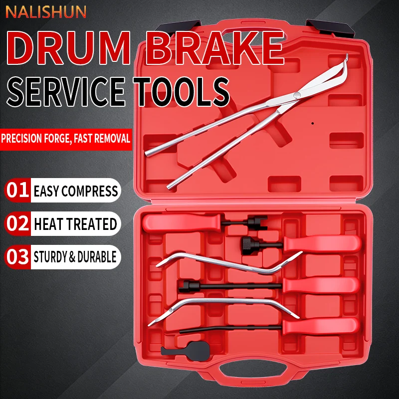 8-Piece Drum Brake Disassembly Tool Set, Drum Brake Spring Pliers, Brake Shoe Repair Tools, Car Drum Brake Maintenance and Auto Repair Tools