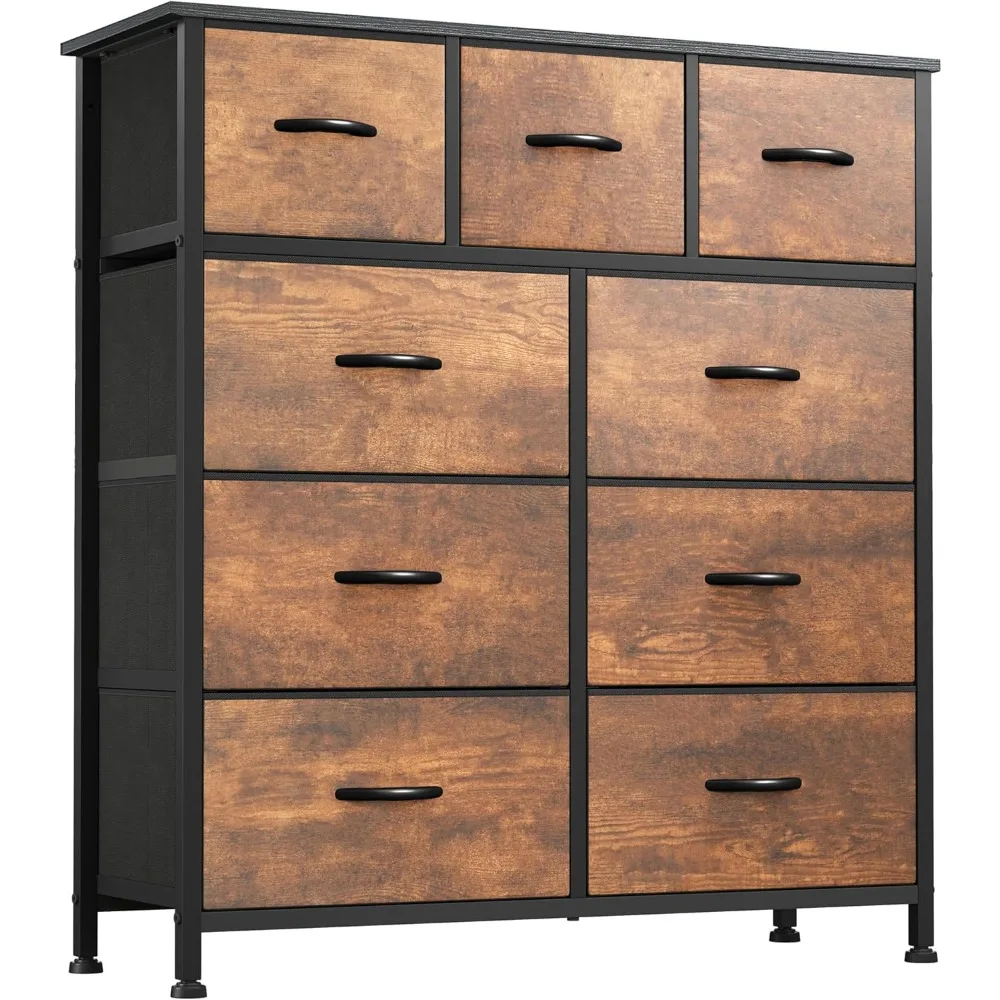 

Dresser with 9 Drawers - Fabric Storage Tower, Organizer Unit for Living Room, Hallway - Sturdy Steel Frame, Wooden Top & Easy