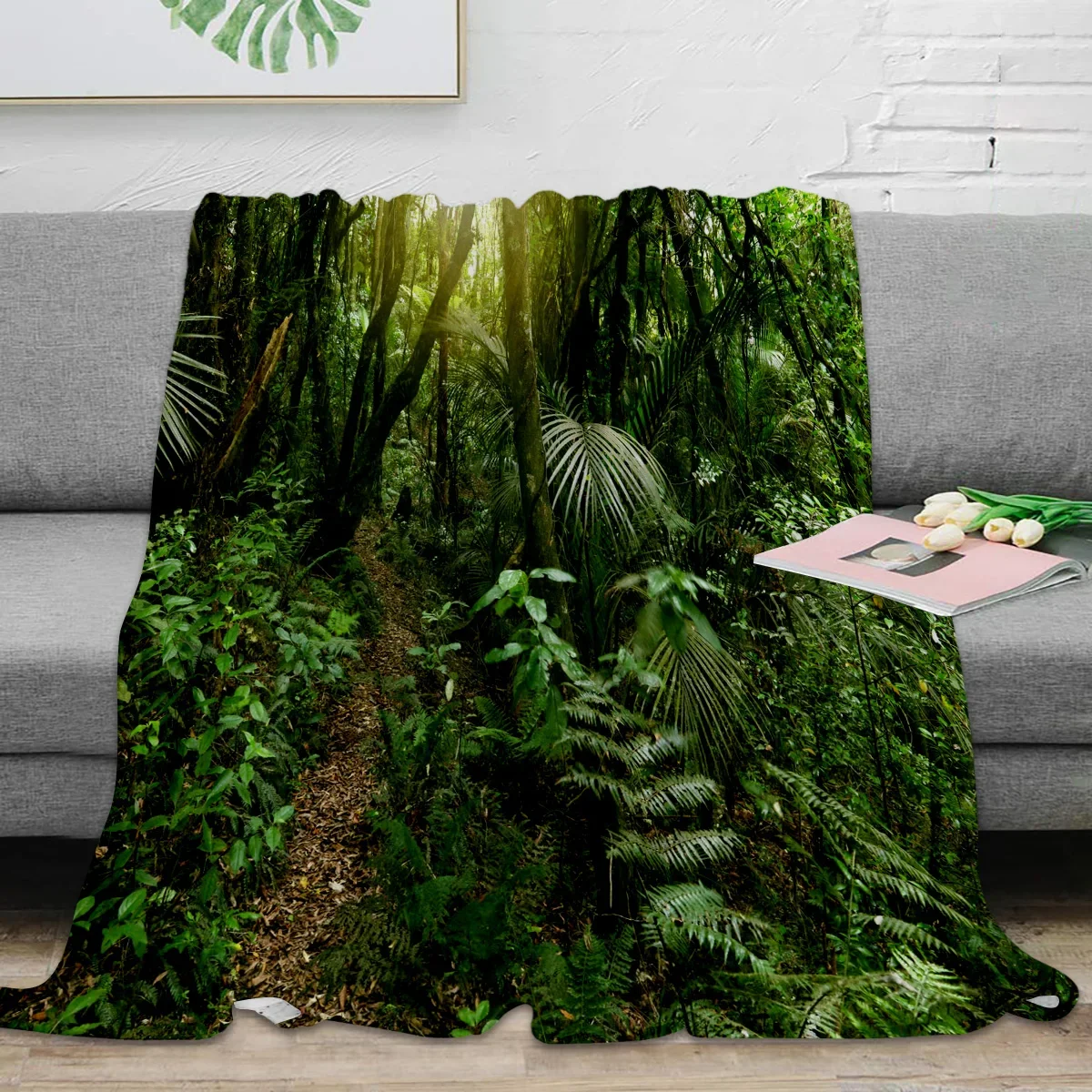 

Дизайнерское одеяло с тропическими джунглями и зелеными листьями, мягкий плюш для дивана или кровати, теплый удобный домашний декор в стиле леса