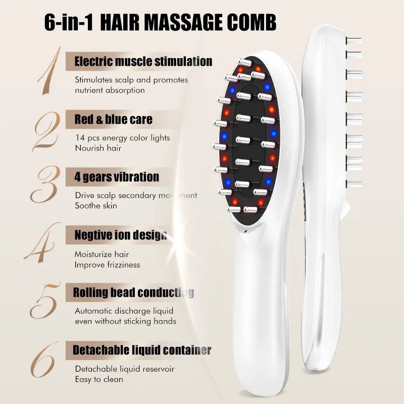 EMS Electric Massage Comb Scalp massager with red blue light Hair Scalp massager vibration brush oil applicator comb