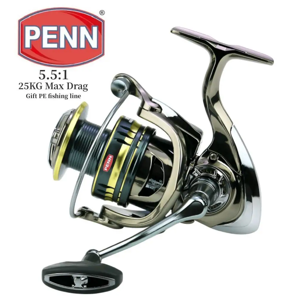Moulinet de pêche PENN High Max Drag 25KG avec rapport de vitesse 5.5:1 et modèle XE1000-7000, ligne de pêche cadeau