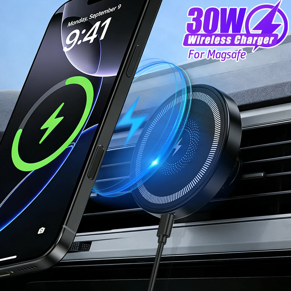 

Car Magnetic Wireless Charger Air Vent Phone Holder Stand For Magsafe iPhone 17 16 15 14 13 12 Pro Max Air Outlet Fast Charging