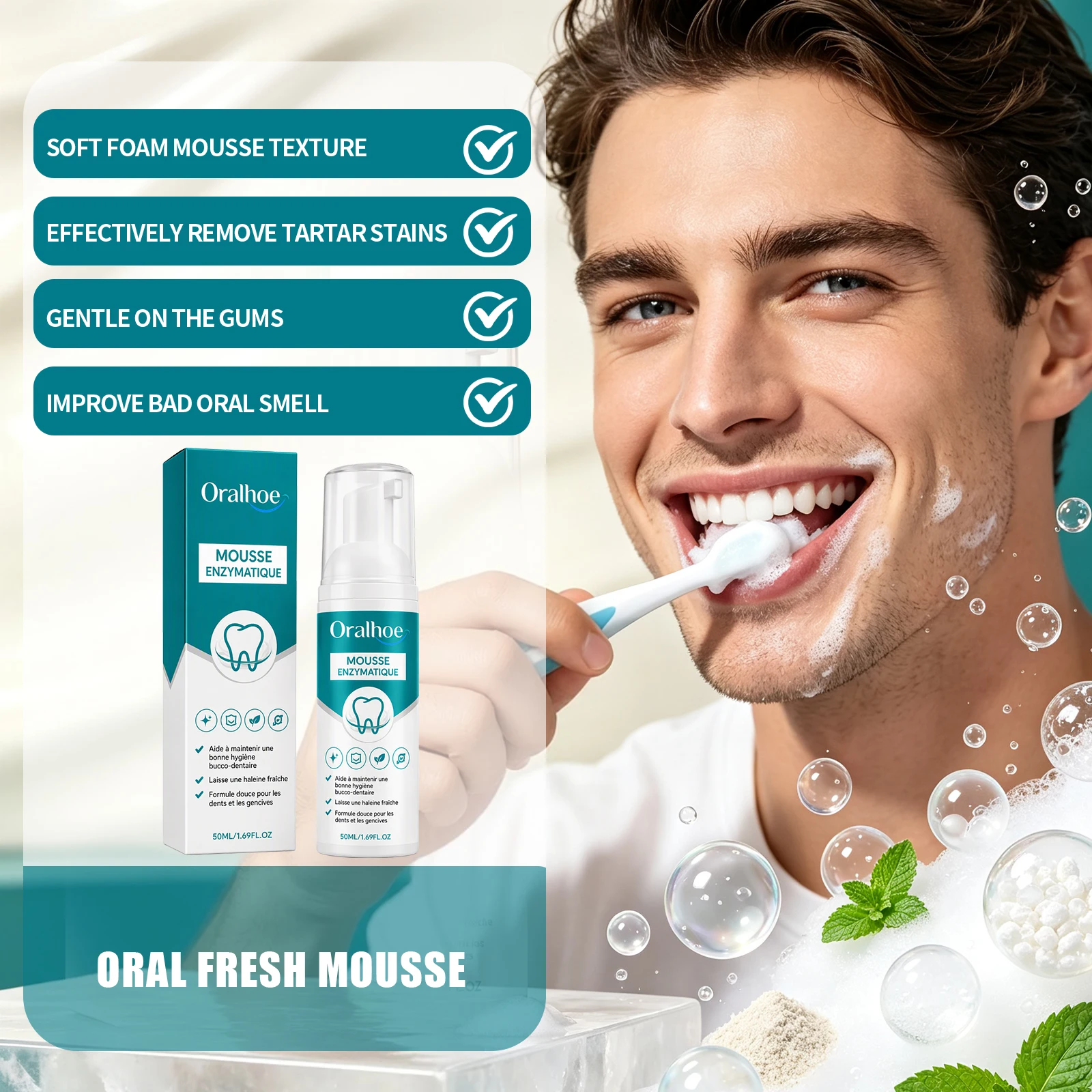 Refreshing Oral Foam Mousse Clear Hidden Food Residues Deliver Pleasant Breath For Daily Oral Routine Gentle Teeth Cleaning Foam