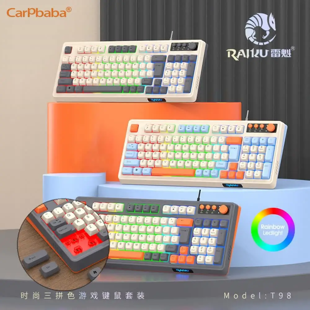 Backlight RAIKU T98 Keyboard RGB Lighting Luminous Keyboard Mouse Set Rainbow Color USB Connection Wired Keyboard Game
