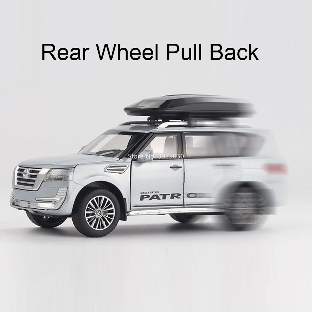 1:32 Nissan Patrol Cars Toys Alloy Diecast Models with Pull Back Light Sound Miniature Vehicle Rubber Tires Car Model Boys Gifts