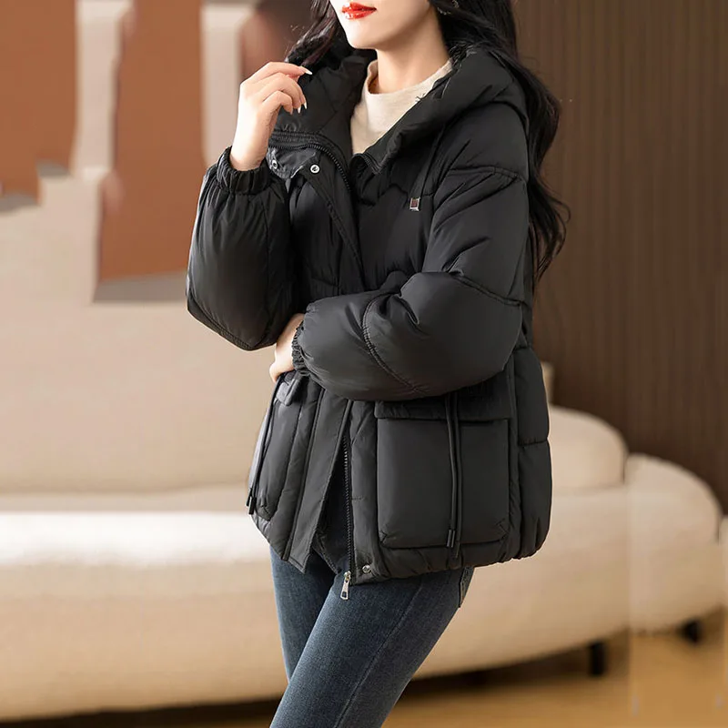 Piumino imbottito da donna corto nuovo inverno spesso caldo giacca imbottita femminile casual allentato con cappuccio Parker capispalla in cotone