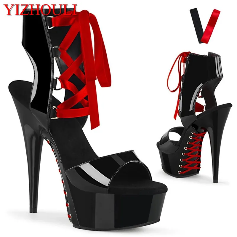 

17cm stiletto heels, 6in pole dancing boots, sexy nightclub model party boots with front straps dance shoes