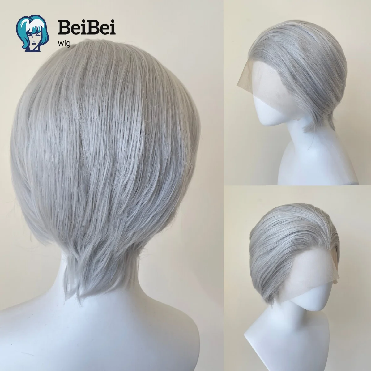 

Gray Short Cosplay Wigs for Men 13x4 Synthetic Lace Front Wigs Wear and Go Nature High Quality Heat Resistant Fibers 8Inch Wigs