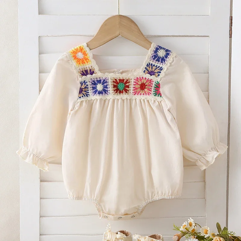 

2025 New Autumn Newborn Baby Girls Bodysuits Long Sleeved Cotton Embroidery Infant Baby Girls Jumpsuit 0-24M Baby Girl Clothing