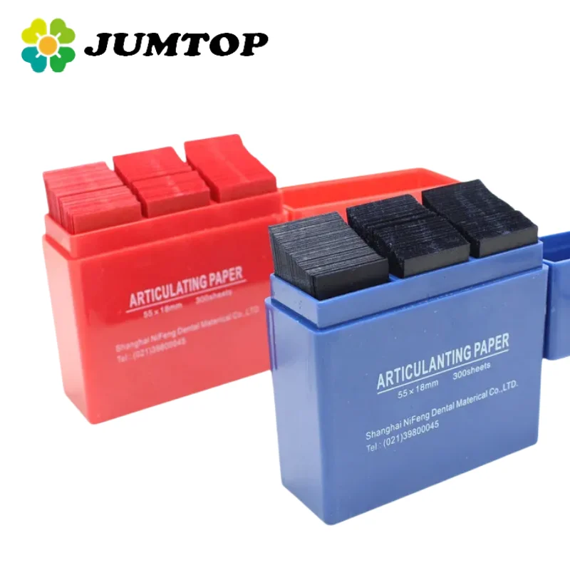 JUMTOP 300Pcs Dental Articulating Paper with Storage Case Double-sided Bite Strips 55*18mm Teeth Whitening Material