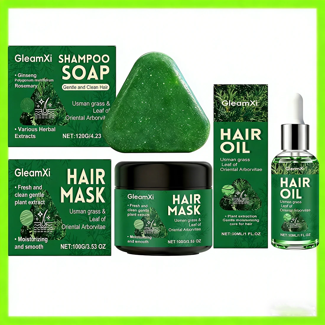 Natural Usman Shampoo Bar + Hair Mask+Hair Oil Set, Usma Grass Soap for Women&Men Gray Hair Reverse, Hair Thickening & Darkening