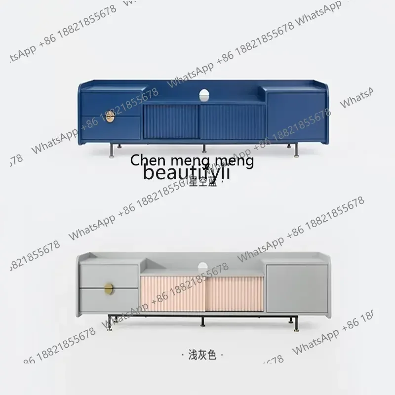 zqNordic Light Luxury Piano Paint Audiovisual Cabinet Floor Cabinet Living Room TV Cabinet and Tea Table CombinationK182