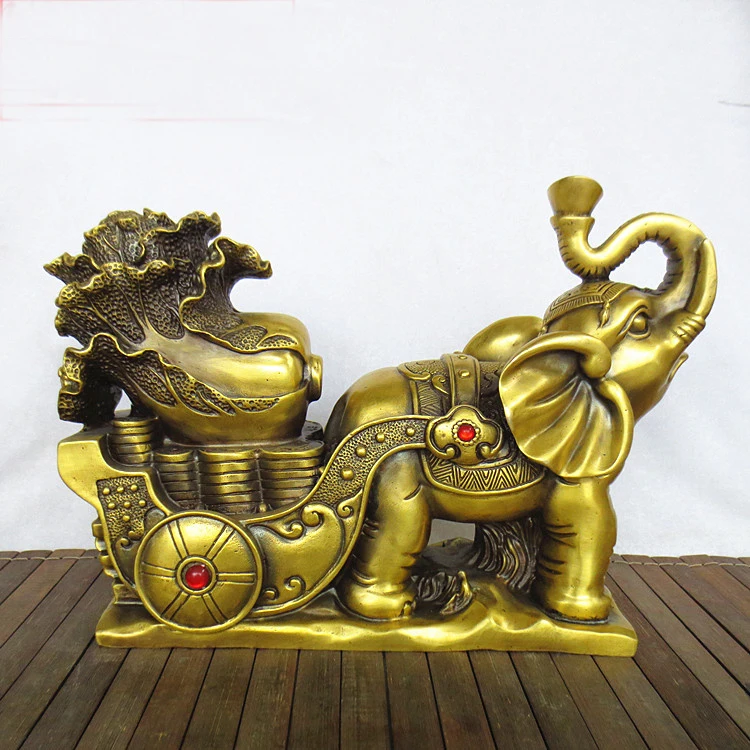 HOT SALE Bring in wealth HOME office business TOP Money Drawing  Mascot # GOLD Elephant haul BAI CAI FENG SHUI Brass statue