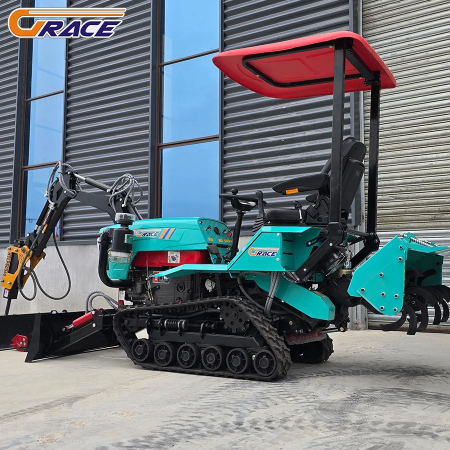 Crawler Tractor Drop Spreader With Front End Loader 50HP Rotary kubota Engine Japanese Engine 4x4 Diesel Micro Farm Tractor