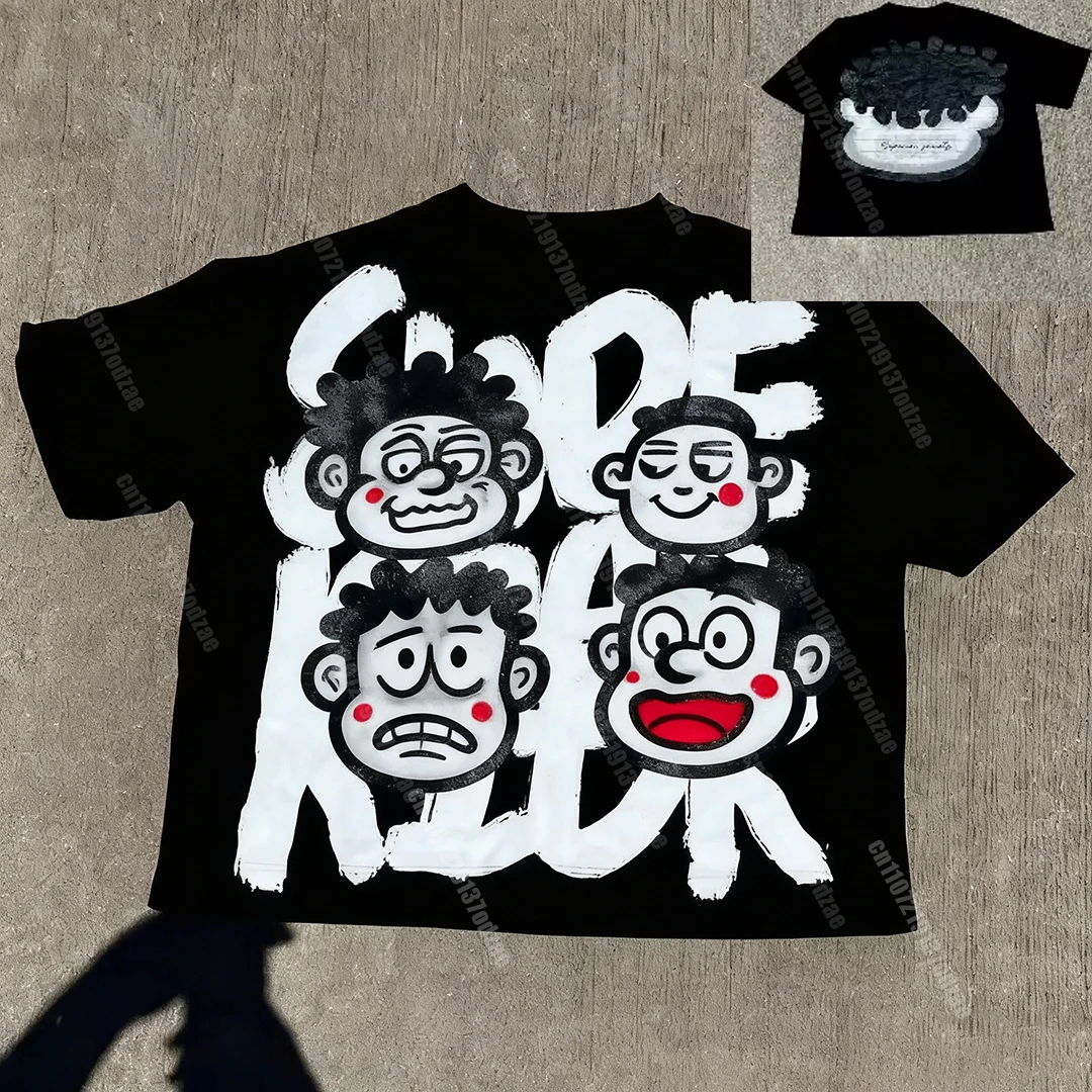 

Футболка с графическим рисунком Big Head Kid Doodles для мужчин и женщин, винтажный топ в стиле хип-хоп, уличная одежда большого размера, повседневная одежда с короткими рукавами, летняя футболка