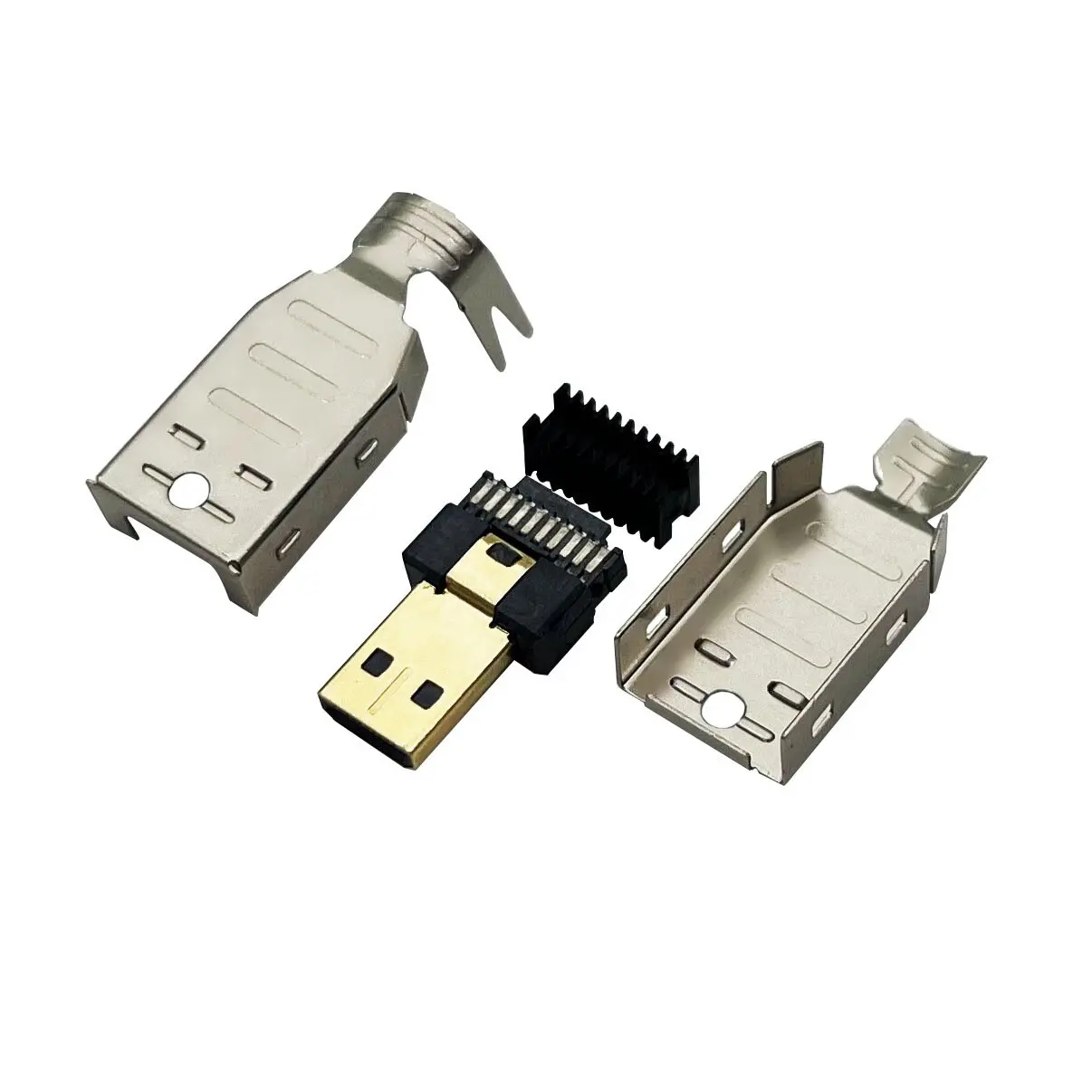 

10PCS HDMI connector D-type male connector with soldering wire, equipped with iron sheet casing and 32AWG wire clamp