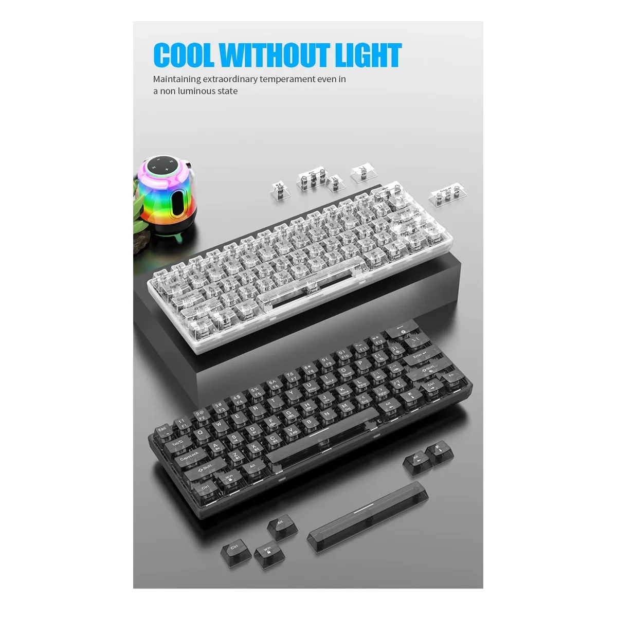 ATP-K30Pro Wireless Bluetooth Transparent Keyboard 3 Mode Hotswao Rgb Backlit Keyboard for PC Computer Man Gifts Black