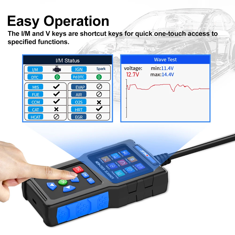 JFIND JF700 OBD2 Car Scanner Diagnostic Tool OBD Pin Voltage Tester Mode 6 Mode 8 EML327 OBD/EOBD Engine Fault Code Reader