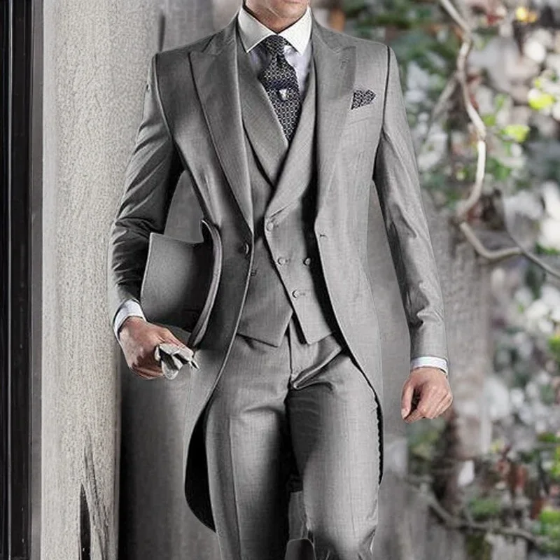 

Gray Wedding Men Tailcoat Groom Tuxedo For Formal Prom Male Suits Fashion 3 Piece Set Jacket With Pants Vest 2024