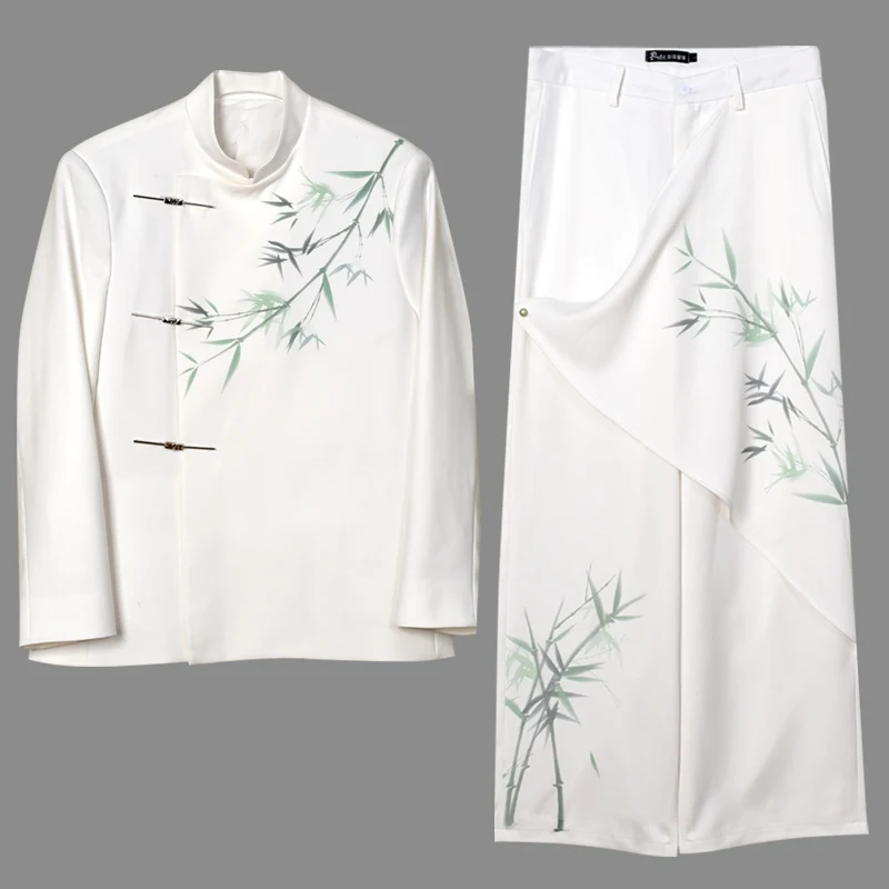 

2025 Chinese Tunic Suit Ink Bamboo Printing Adult Hip Hop Dance Jazz Performance Rave Clothes Stage Costume Team Clothes DN20142