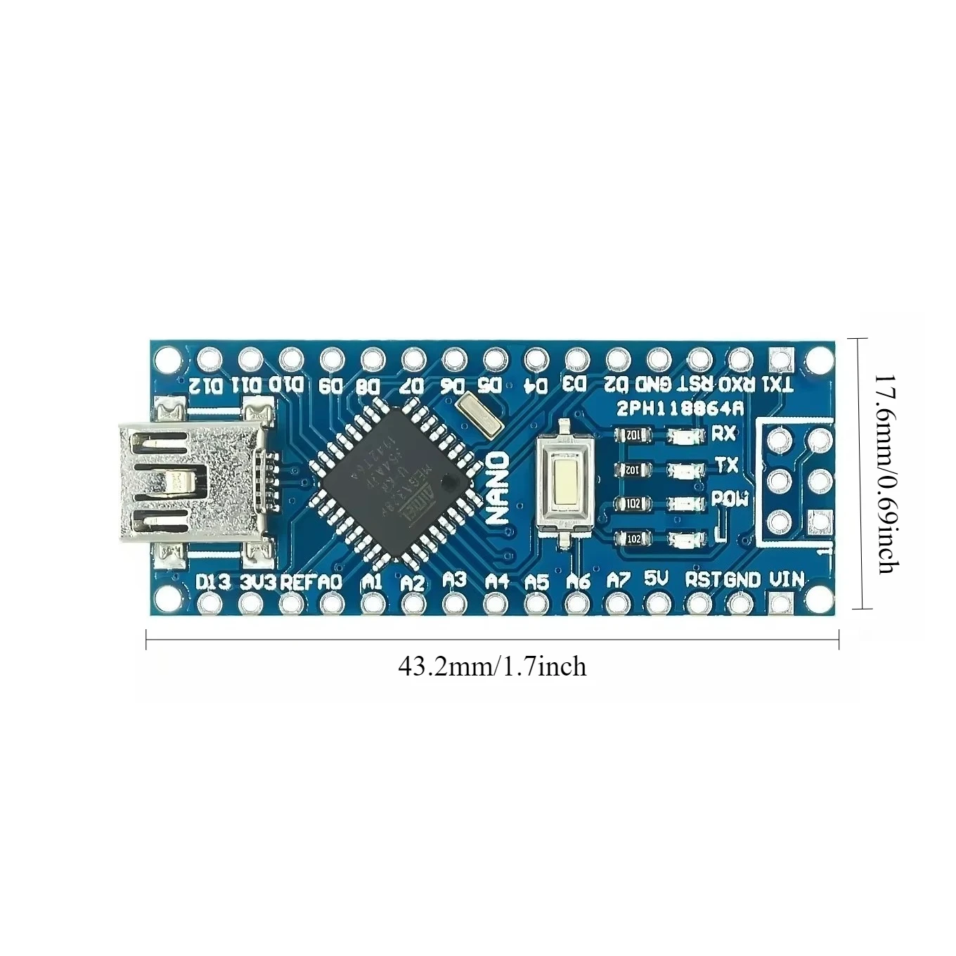 2pcs Nano V3 0 ATmega328P Development Board Compatible with 2014 Version Bare Board No Pins No Cable for DIY
