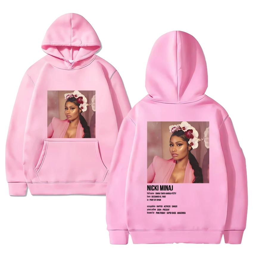 Nicki minaj novo álbum dupla face impressa hoodie 2024 moda masculina hip hop streetwear unisex velo pulôveres de manga longa