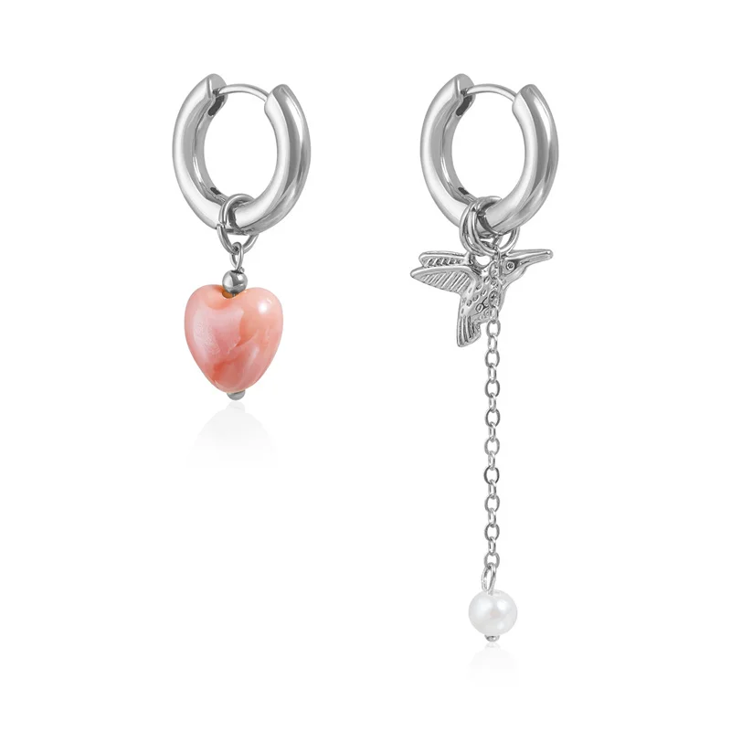 Beach Heart Bird Pearl Asymmetry Earrings French Retro Fashion Luxury Accessories Women Jewelry Wedding Part Gifts eh340