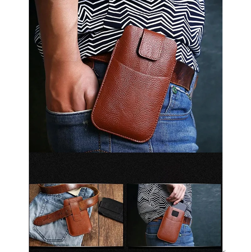 For iPhone 17 16 15 14 13 12 11 Pro Max Card Slot Bag For Samsung S26 S25 S24 S23 Plus Smart phone Waist Leather Belt Phone Case