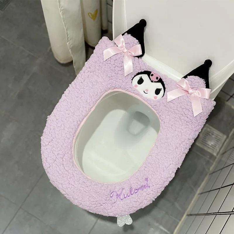 

New My Melody Anime Kawaii Sanrio Winter Thickened Toilet Seat Cover Cute Kuromi Home Fleece Warm Toilet Seat Mat Gifts