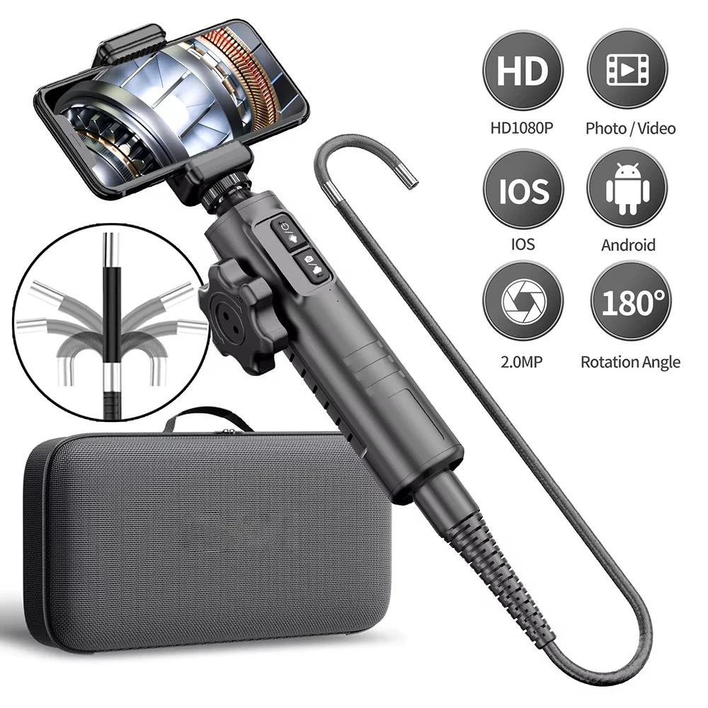 360 °   Cámara endoscópica Industrial de rotación con luz HD, cámara boroscopio articulada, endoscopio de automóvil para IOS y Android