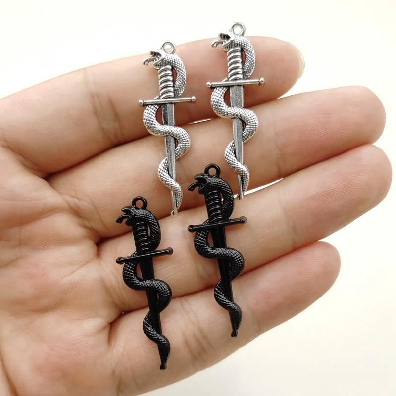 10Pcs/Lot 13.5*40mm Hanreshe Caduceus Snake Sword Pendants Rod of Asclepius Charms Medical Jewelry DIY Accessories for Women Men